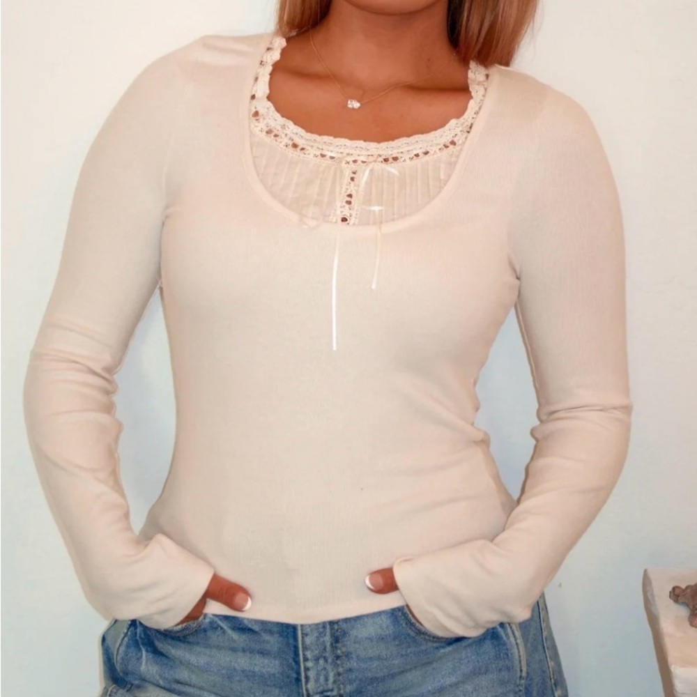 Elegant Cream Lace Trim Top